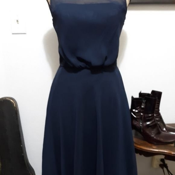 Dessy Collection, Vivian Diamond Blue Backless A Line Dress XS - Picture 7 of 16